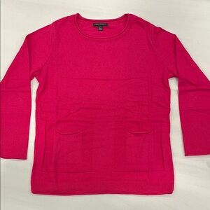 Parkhurst Bright Pink Crewneck Knit Top with Front Pockets